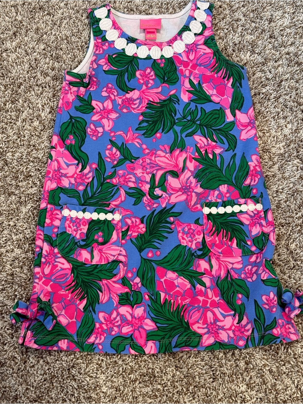 Lilly Pulitzer Hot Pink Label Top with Multicolor Floral Trim